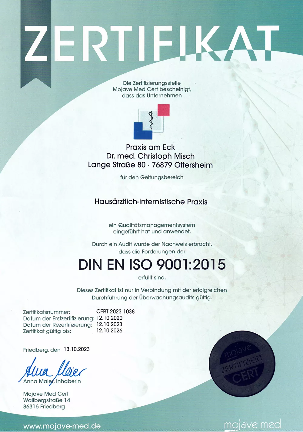 ZERTIFIZIERUNG NACH ISO 9001